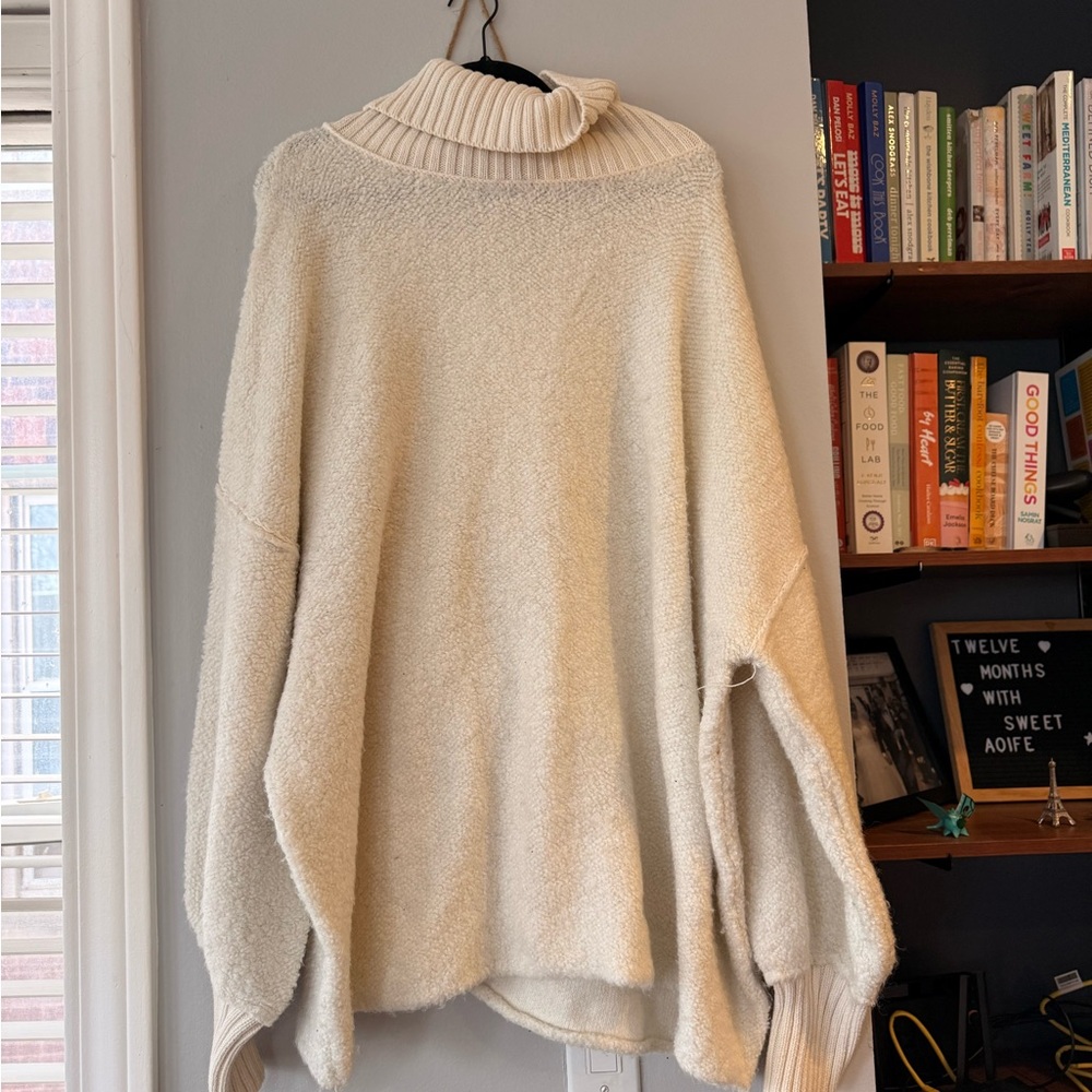 Free People Cream Oversized Turtleneck Sweater